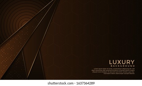 Dark Brown Premium abstract background with gold lines isolated on textured background. Premium Vector. Eps 10