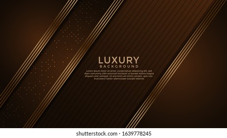 Dark Brown Premium abstract background with gold lines isolated on textured background. Premium Vector. Eps 10