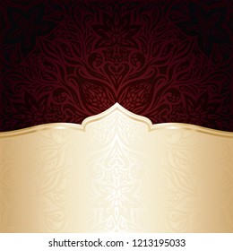 Dark Brown Red wallpaper vector invitation mandala design background with gold copy space