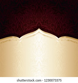 Dark Brown Red wallpaper vector invitation mandala design background with gold copy space