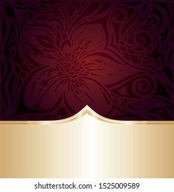 Dark Brown Red wallpaper vector invitation design background with gold copy space