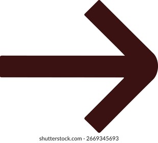 Símbolo de flecha derecha marrón oscuro que representa la dirección, la navegación y la Ilustración vectorial de movimiento hacia adelante sobre fondo blanco