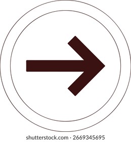 Dunkelbrauner Pfeil nach rechts Symbol Symbol, das Richtung, Navigation und Vorwärtsbewegung darstellt, Vektorgrafik auf weißem Hintergrund