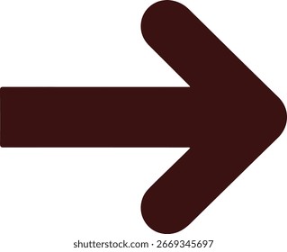 Símbolo de ícone de seta para a direita marrom-escuro que representa a direção, a navegação e a ilustração do vetor de movimento de avanço no fundo branco