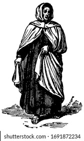 dark brown robes, vintage engraving.