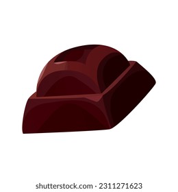 Dark, brown round chocolate candy. Assorted sweets with praline, cocoa topping, dark bitter. Candies bonbon in different shapes. Milk sweet dessert, cooking ingredient. Vector for confectionery shop.