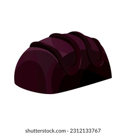 Dark, brown round chocolate candy. Assorted sweets with praline, cocoa topping, dark bitter. Candies bonbon in different shapes. Milk sweet dessert, cooking ingredient. Vector for confectionery shop.
