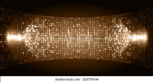 Dark brown Sound wave background suitable as a backdrop for music, technology and sound projects. Heart pulse monitor with signal. Heart beat.