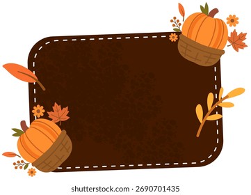 Dark brown stitched frame decorated with pumpkins and leaves