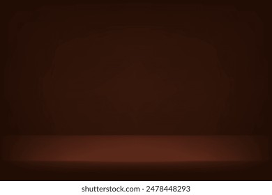 Dark brown Studio background. Brown Background Empty Room Studio with table. Space for selling products on the website. Vector illustration.