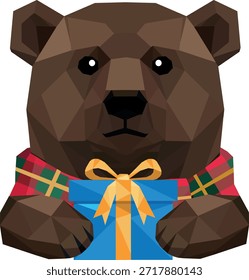 Oso de peluche marrón oscuro con regalo Navidades de polietileno bajas Vector geométrico