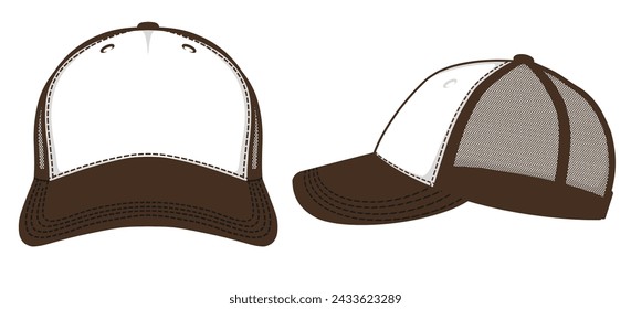 Dark Brown trucker hat mock up. With the position of the front view and side view.