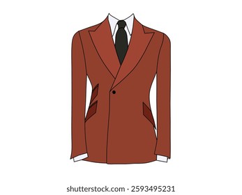 Dark brown tuxedo and dark brown tie on a white background. Men's formal wear fashion theme for formal occasions.