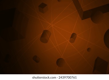 Dark Brown vector background with 3D cubes, cylinders, spheres, rectangles. Abstract illustration with colorful 3D shapes. Base for booklets, leaflets