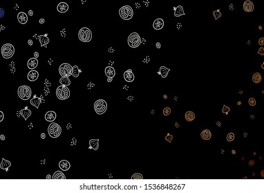 Dark Brown vector background with tasty food. Illustration with set of fresh food in doodle style. Pattern for menu of cafes, bars, restaurants.