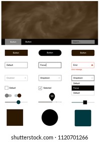 Dark Brown vector design ui kit with universe stars. Web ui kit with abstract gradient clouds in its header. This sample is for your website.