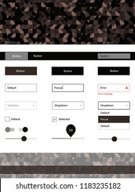 Dark Brown vector Material Design Kit with dots. Modern Style guide with colorful gradient circles in its header. This template you can use for landing pages.