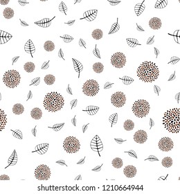 Dark Brown vector seamless abstract pattern with leaves, flowers. Doodle with leaves, flowers in Origami style. Pattern for design of window blinds, curtains.