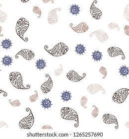 Dark Brown vector seamless abstract pattern with leaves and flowers. Abstract illustration with leaves, flowers in doodles style. Texture for window blinds, curtains.