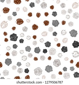 Dark Brown vector seamless abstract backdrop with leaves, flowers. Colorful abstract illustration with leaves in doodle style. Template for business cards, websites.