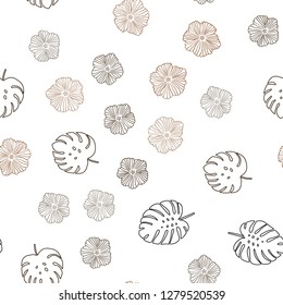 Dark Brown vector seamless abstract background with flowers, leaves. Modern abstract illustration with leaves and flowers. Pattern for design of fabric, wallpapers.