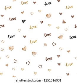 Dark Brown vector seamless backdrop with phrase LOVE YOU, hearts. Illustration with phrase LOVE YOU, hearts for valentine's day. Texture for window blinds, curtains.