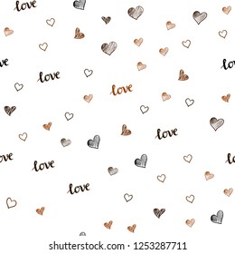 Dark Brown vector seamless backdrop with phrase LOVE YOU, hearts. Colorful illustration with quote LOVE YOU, hearts. Pattern for design of fabric, wallpapers.