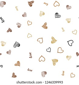 Dark Brown vector seamless background with words of love, hearts. Illustration with words of love, hearts in abstract style. Pattern for trendy fabric, wallpapers.