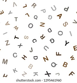 Dark Brown vector seamless background with signs of alphabet. Modern geometrical illustration with ABC english symbols. Texture for window blinds, curtains.