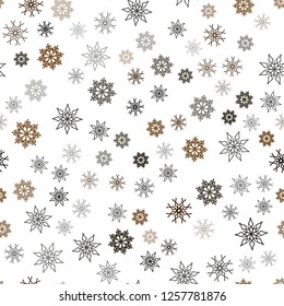 Dark Brown vector seamless cover with beautiful snowflakes. Glitter abstract illustration with crystals of ice. Pattern for trendy fabric, wallpapers.