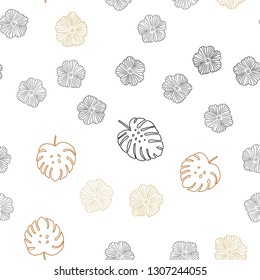 Dark Brown vector seamless doodle pattern with flowers, leaves. Leaves and flowers with gradient on white background. Design for textile, fabric, wallpapers.