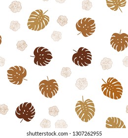 Dark Brown vector seamless doodle background with flowers, leaves. Glitter abstract illustration with leaves and flowers. Pattern for design of fabric, wallpapers.