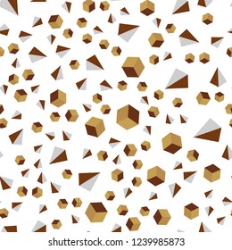 Dark Brown vector seamless, isometric template with crystals, squares. Lines, rhombus with colorful gradient. Design for wallpaper, fabric makers.