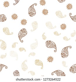 Dark Brown vector seamless natural background with leaves and flowers. Leaves and flowers with gradient on white background. Pattern for design of fabric, wallpapers.