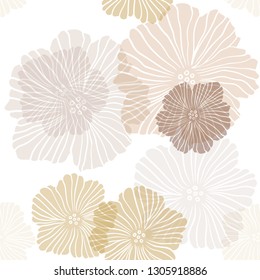 Dark Brown vector seamless natural background with flowers. Sketchy doodle flowers on white background. Design for textile, fabric, wallpapers.