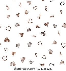 Dark Brown vector seamless template with text LOVE YOU, hearts. Design in doodle style with text LOVE YOU, hearts. Template for business cards, websites.