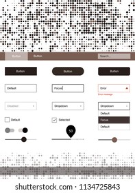 Dark Brown vector ui ux kit with circles. Simple Material Design Kit with colorful dots in header. This template you can use for websites.