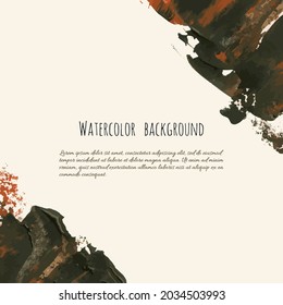 Dark brown vector watercolor hand painted texture background isolated on white. Abstract acrylic dry brush splash, strokes, stains, spots, blot, scribble, smudge. Black mud grunge drawing.