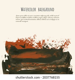 Dark brown vector watercolor hand painted texture background isolated on white. Abstract acrylic dry brush splash, strokes, stains, spots, blot, scribble, smudge. Black mud grunge drawing.