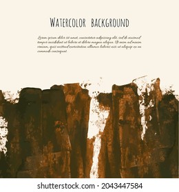 Dark brown vector watercolor hand painted texture background isolated on white. Abstract acrylic dry brush splash, strokes, stains, spots, blot, scribble, smudge. Black mud grunge drawing.