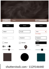 Dark Brown vector web ui kit with nebula stars. Colorful ui/ux kit with header consisted of clouds & stars. Simple colorful design for websites.