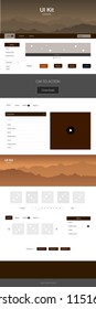 Dark Brown vector web ui kit with mountains. Modern Style guide with colorful gradient mountains in its header. Modern template for your landing page.