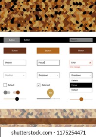Dark Brown vector web ui kit with spheres. Beautiful ui ux kit with colorful dots in its header. This template you can use for landing pages.