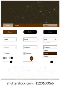 Dark Brown vector wireframe kit with crystals, circles. Style guide with triangles, circles on abstract background. This template you can use for landing pages.