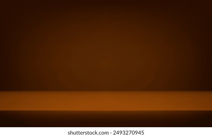 Dark brown wall Background. Minimal 3d shelf. Room in the 3d. Space for selling products on the website. Brown Background Empty Room Studio with table. Vector illustration.
