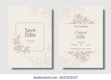 Dark brown wedding invitation with ornamental Lily flower