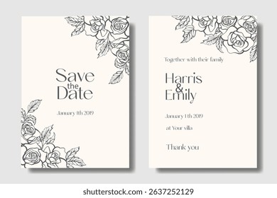 Dark brown wedding invitation with ornamental Lily flower
