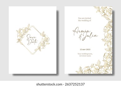 Dark brown wedding invitation with ornamental Lily flower