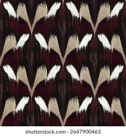 Dark brown and white pattern with dark red accents, grunge lines ikat pattern, ikat seamless pattern, Vector illustration background for print the paper.