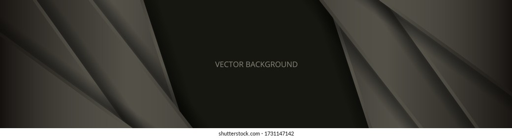 Dark brown wide banner with abstract lines and shadows. Modern dark wide background. Futuristic abstract modern technology backdrop. Vector illustration EPS 10.